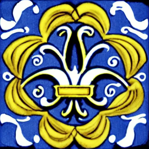 Prompt: brain blue and white fleur de LIS, gold trim brain wrinkles heat up the stove art