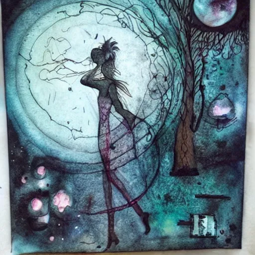 Image similar to dreams are like poetry, whimsical, dark vibe, mixed media,