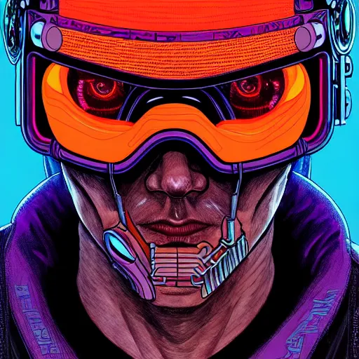 Image similar to portrait painting of a cyberpunk road warrior, sharp focus, award - winning, trending on artstation, masterpiece, highly detailed, intricate. art by josan gonzales and moebius and deathburger