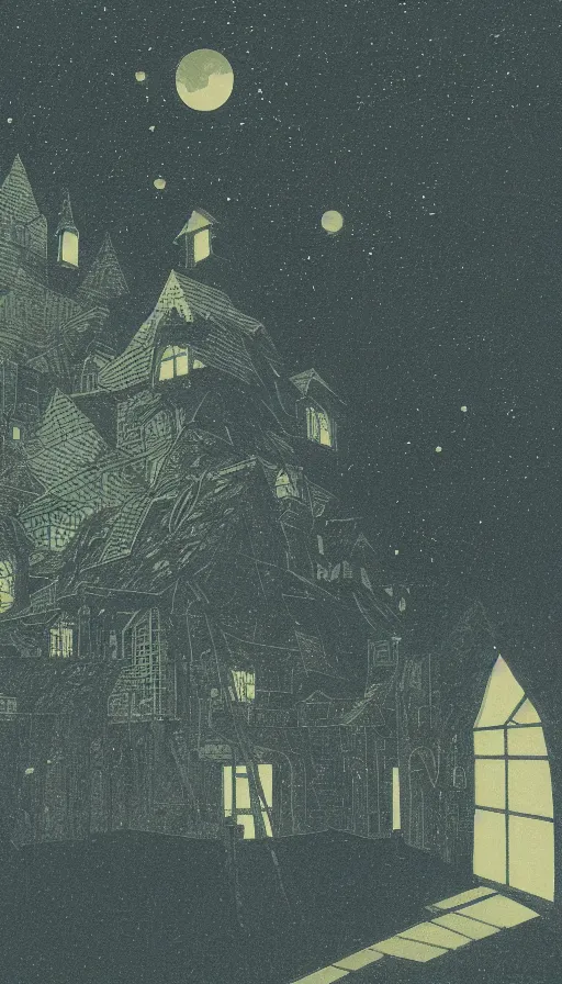 Prompt: witch house space, sharp focus, risograph, kawase hasui, alexander wells, cinematic, game art