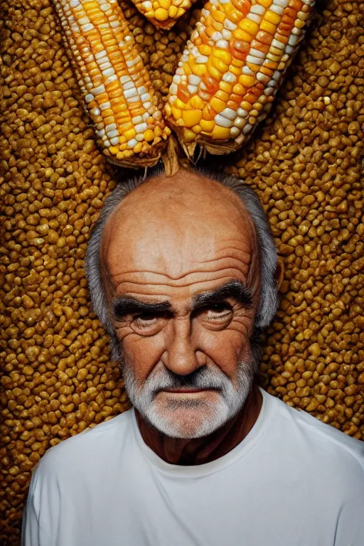 Image similar to 📷 sean connery is corn, made of food, head portrait, dynamic lighting, 4 k