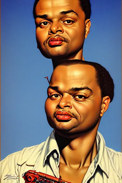 Image similar to bilal oliver nelson portrait by gil elvgren and norman rockwell and rob gonsalves and hajime sorayama, hyperrealistic, high detail, ultra detailed, highly detailed face, ruffled fabric