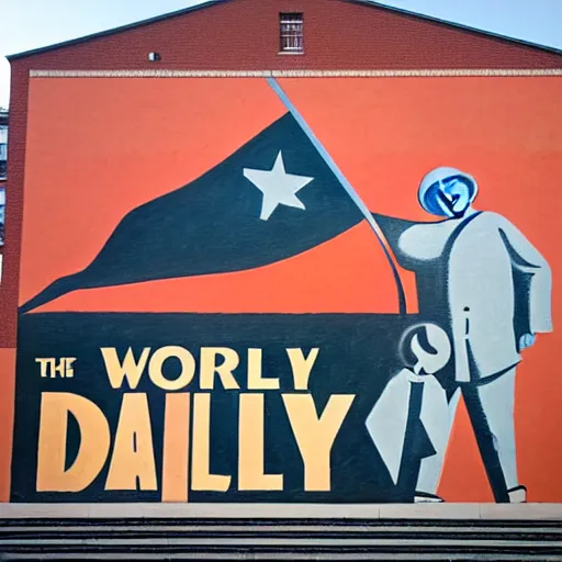 Prompt: the word daily in a socialist realist mural