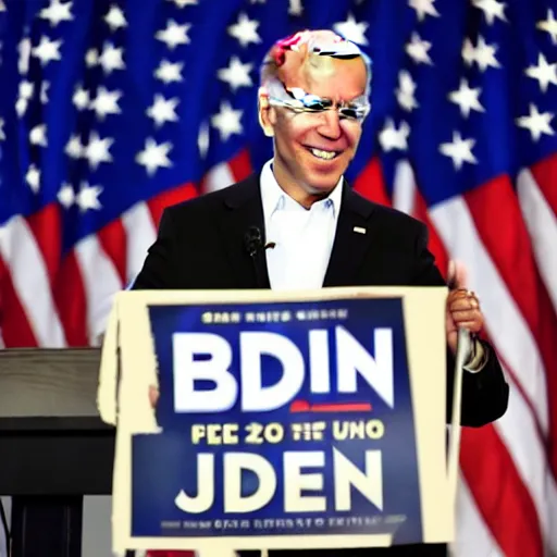 Image similar to Joe Biden holding a press conference to announce his marriage to Zendaya, newspaper still