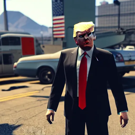 Prompt: donald trump in gta v, ps 5 screenshot, isometric view, third person gameplay, boss battle, 3 d render, cryengine, highly detailed