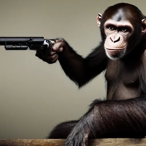 Prompt: saul goodman is a chimp hybrid with a machine gun, still from netflix