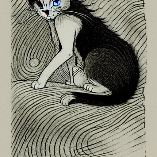 Prompt: photo of a cute young anime-style cat-girl in the style of Arthur Rackham, realistic, wide focus, 8k ultra, insanely detailed, intricate, elegant, art by Laurie Lipton