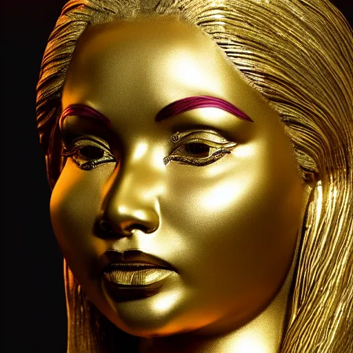 Image similar to golden statue of nicki minaj, ultra realistic, 8 k, highly reflective