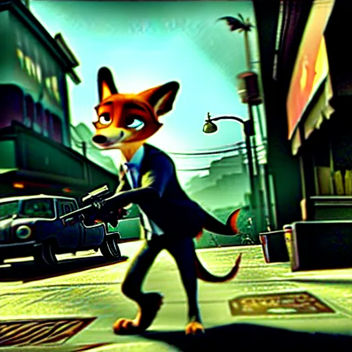 Image similar to max payne 4 set in zootopia