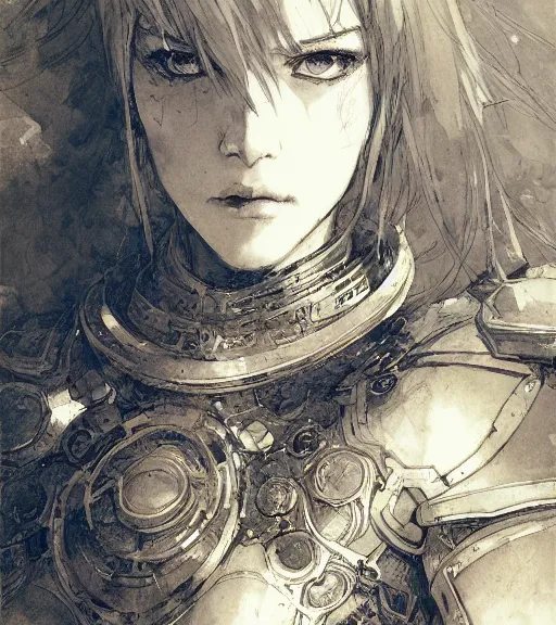 Image similar to portrait of anime woman in armor, pen and ink, intricate line drawings, by craig mullins, ruan jia, kentaro miura, greg rutkowski, loundraw