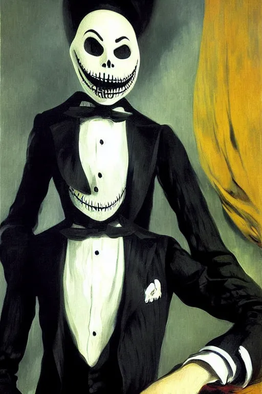 Image similar to highly detailed painting of jack skellington painted by edouard manet