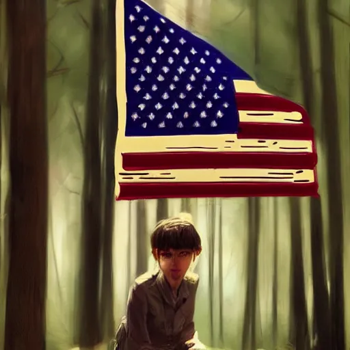 Prompt: american flag lapel pin in the woods, digital art by ruan jia and mandy jurgens and artgerm, realistic face, highly detailed, trending on artstation, award winning