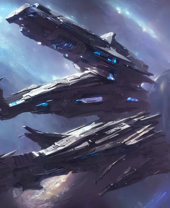 Image similar to concept art of a heavily armed starship by Stephan Martiniere, 4k resolution, detailed, trending on artstation