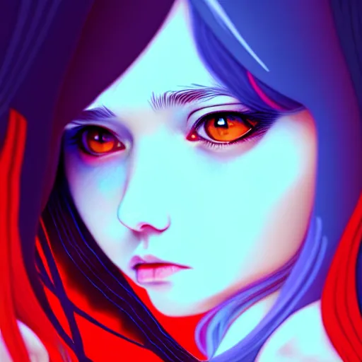 Image similar to giant droplets of water floating around girl, flying with wings, sky blue straight hair, bangs, with amber eyes, red tailcoat, high collar, ultra fine detail, dark theme, digital painting, psychedelic, film still, cinematic, wlop, ilya kuvshinov, ross tran