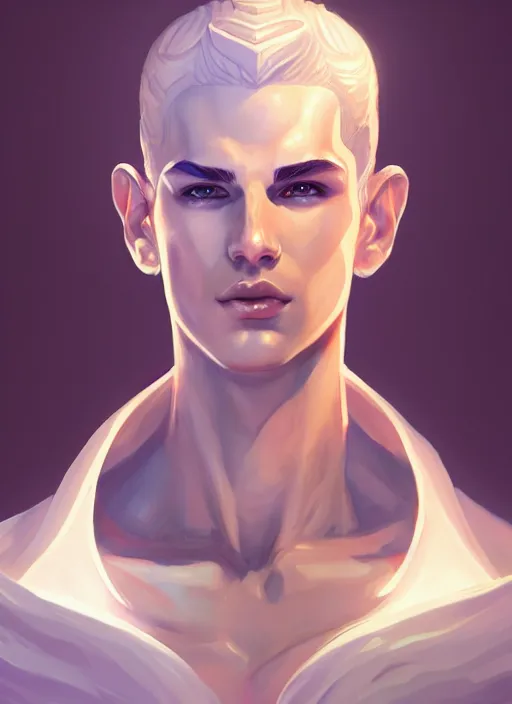 Image similar to the god hermes, white skin, male, portrait, sharp focus, digital art, concept art, dynamic lighting, subsurface scattering, photoreal, trending on artstation, by emylie boivin and rossdraws