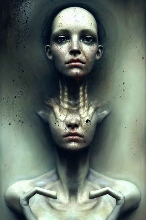 Prompt: woman experimented by aliens, young, beautiful, woman, full - body, realistic portrait, ethereal, soft clean focus, art by emil melmoth, gustave dore, craig mullins, yoji shinkawa, art germ, pete morbacher, david lynch, hyper detailed, high detail, artstation, hyperrealistic, unreal engine 5, ravens