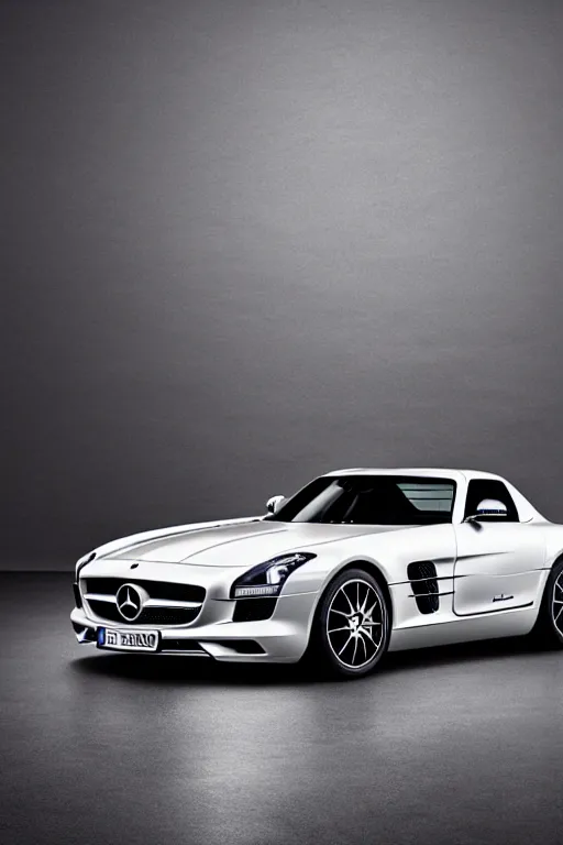 Image similar to Mercedes SLS AMG crossed with a Mercedes-Benz 300SL, studio lighting, high resolution, award winning