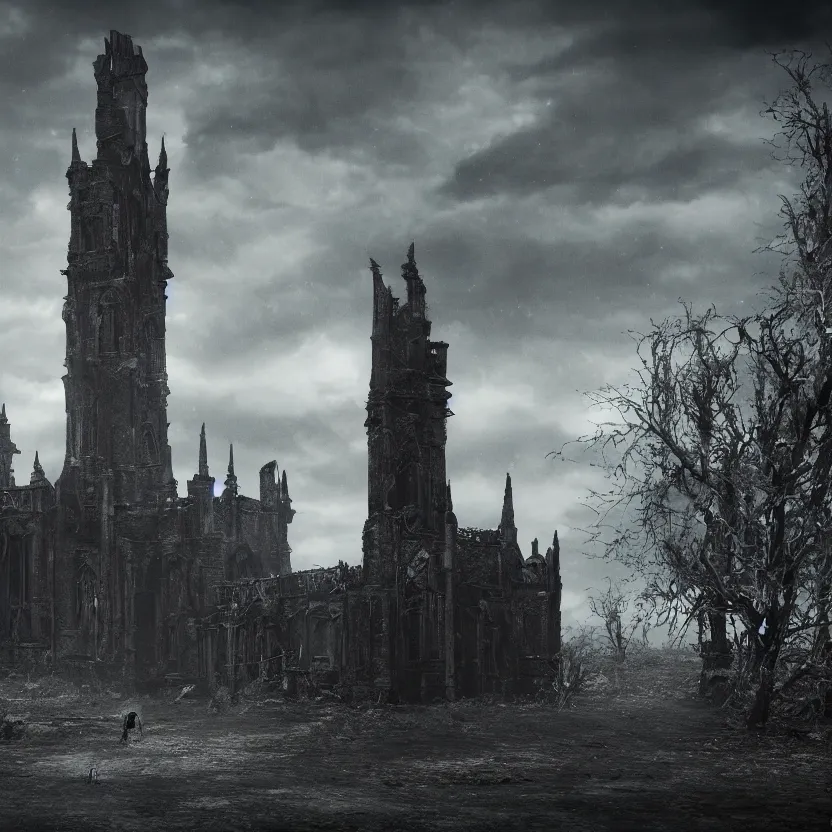 Image similar to A Gothic couple of jewels in an empty land, dark romance, dark and mysterious, atmospheric, ominous, eerie, cinematic, Epic, 8k, 4k, ultra detail, ultra realistic, rendered by awesomeness