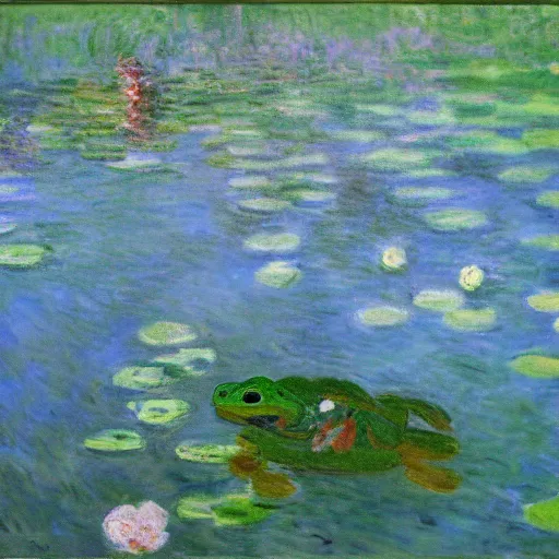 Prompt: a painting by monet of frogger