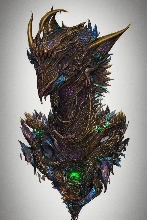 Image similar to portrait of jewel bone-dragon oracle physically accurate, moody dynamic lighting, very very intricate, very very elegant, highly detailed, digital painting, artstation, in the style of Rob Lefield and Dan Mumford , trending on artstation, digital art,surrealism ,macro,blueprint ,vaporwave ,