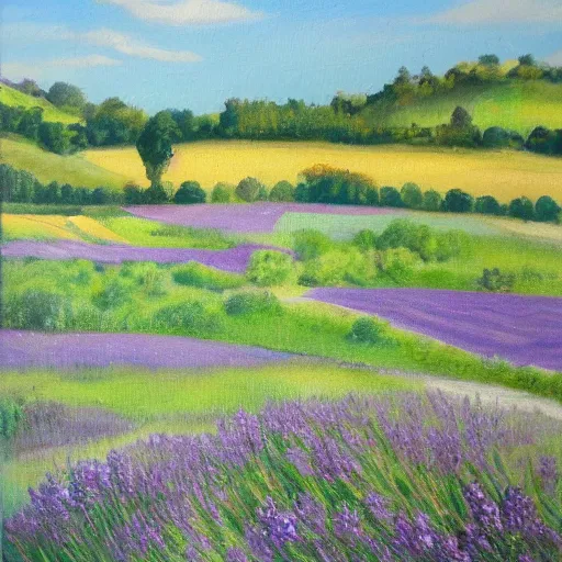 Image similar to oil painting of lavander fields in the south of france, various styles.