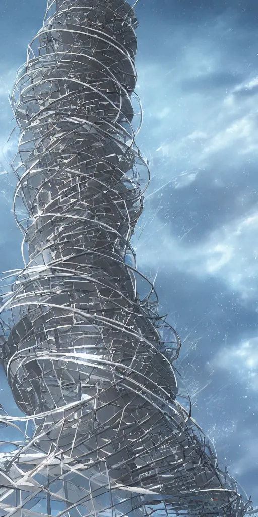 Image similar to concept art of a never - ending tower spiralling into the air