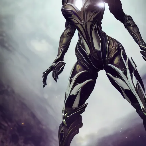 Image similar to beautiful and stunning giant prime female warframe, doing an elegant pose over you, you looking up at her from the ground pov shot, unaware of your existence, slick elegant design, sharp claws, detailed shot legs-up, highly detailed art, epic cinematic shot, realistic, professional digital art, high end digital art, DeviantArt, artstation, Furaffinity, 8k HD render, epic lighting, depth of field