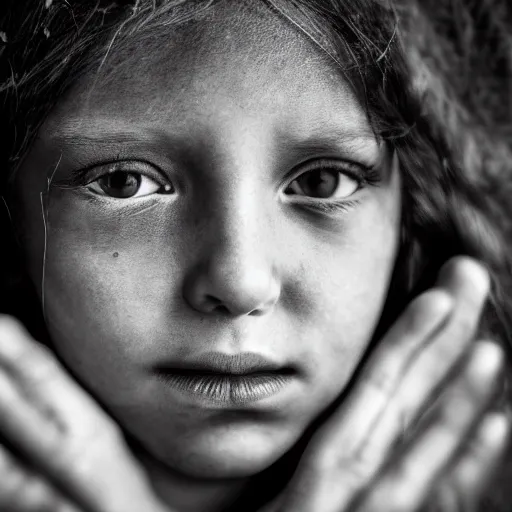 Image similar to stunning portrait photography of young beautiful witch princess from national geographic award winning, dramatic lighting, taken with canon 5d mk4, sigma art lens, monochrome