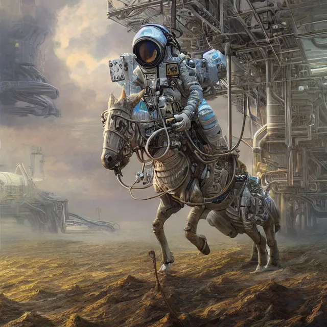 Prompt: astronaut walk on all fours, horse sitting on top, industrial sci - fi, by mandy jurgens, ernst haeckel, james jean