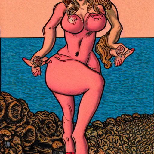 Image similar to Kaitlyn Michelle Siragusa, better known as Amouranth, by R. Crumb