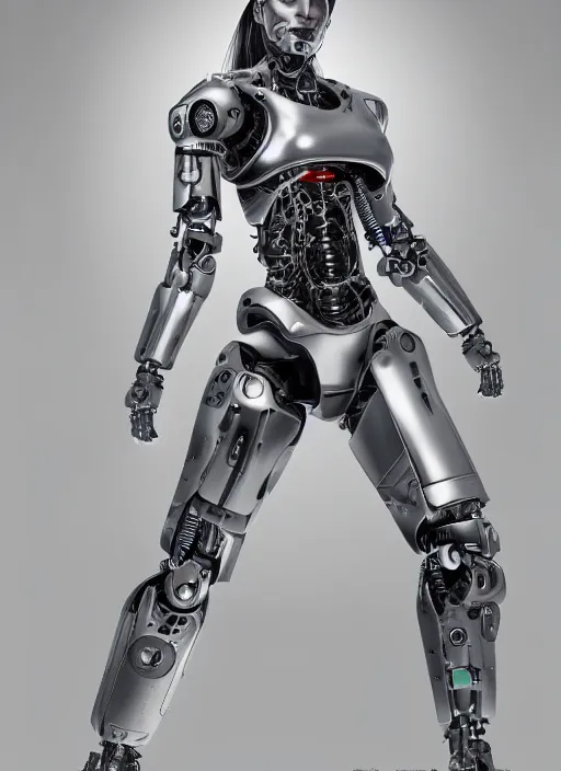 Prompt: photorealistic detailed full body picture of a female cyborg, humanoid, extreme, uhdr, book called the most influental cyborg in 2 0 5 0, fine details, highly detailed, intricate, smooth sharp focus