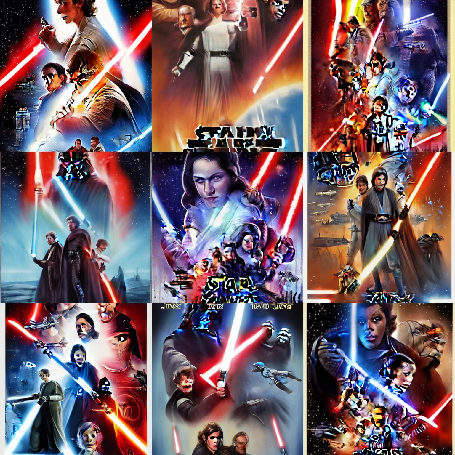 Prompt: StarWars movie poster, but all the lightsabers are baguettes