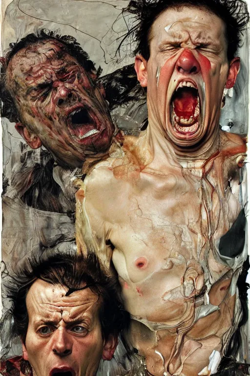 Prompt: portrait of a man enraged, part by Jenny Saville, part by Lucian Freud, part by Norman Rockwell