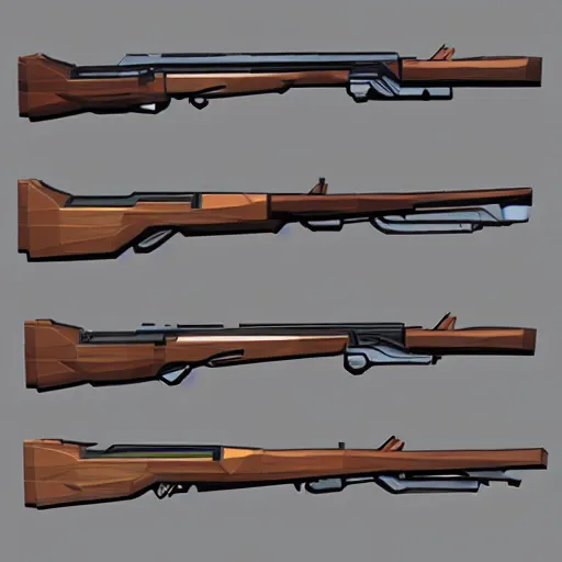 Image similar to low poly toon shading, double barrel shotgun, flat colors, low poly artstation