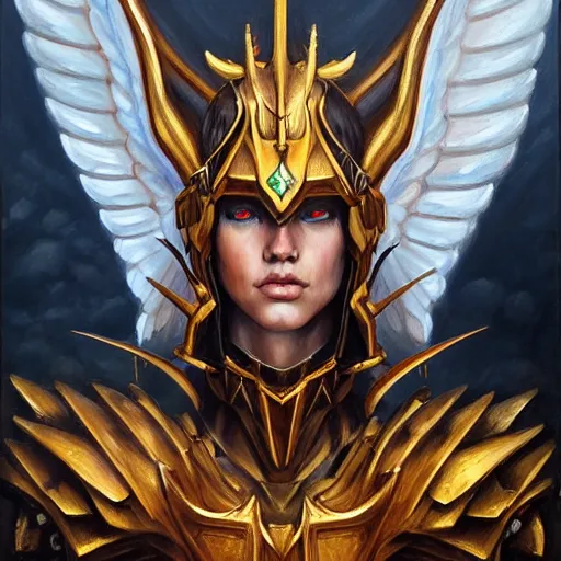 Image similar to portrait painting of a fallen angel paladin, sharp focus, high symmetry, award - winning, trending on artstation, masterpiece, highly detailed, intricate. art by terese nielsen