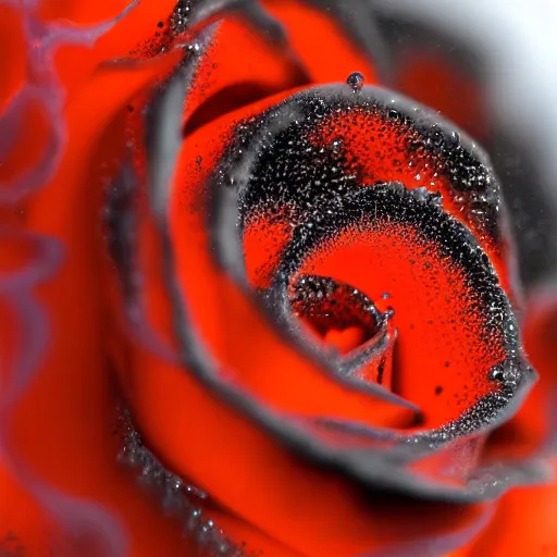 Prompt: award - winning macro of a beautiful black rose made of glowing molten magma