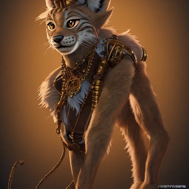 Prompt: the full body of anthropomorphic lynx fursona wearing a steampunk suit as unimaginably beautiful, gorgeous, elegant, young lynx, an ultrafine hyperdetailed illustration by furaffinity, intricate linework, white fur, unreal engine 5 highly rendered, global illumination, radiant light, detailed and intricate environment