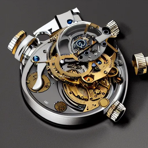 Image similar to a steampunk watch in polished gold and silver showing the detailed workings by Tomer Hanuka, macro photography, F/2.8, trending on artstation, octane render