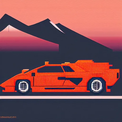 Image similar to lamborghini countach in tokyo, night time, pixel art, cute