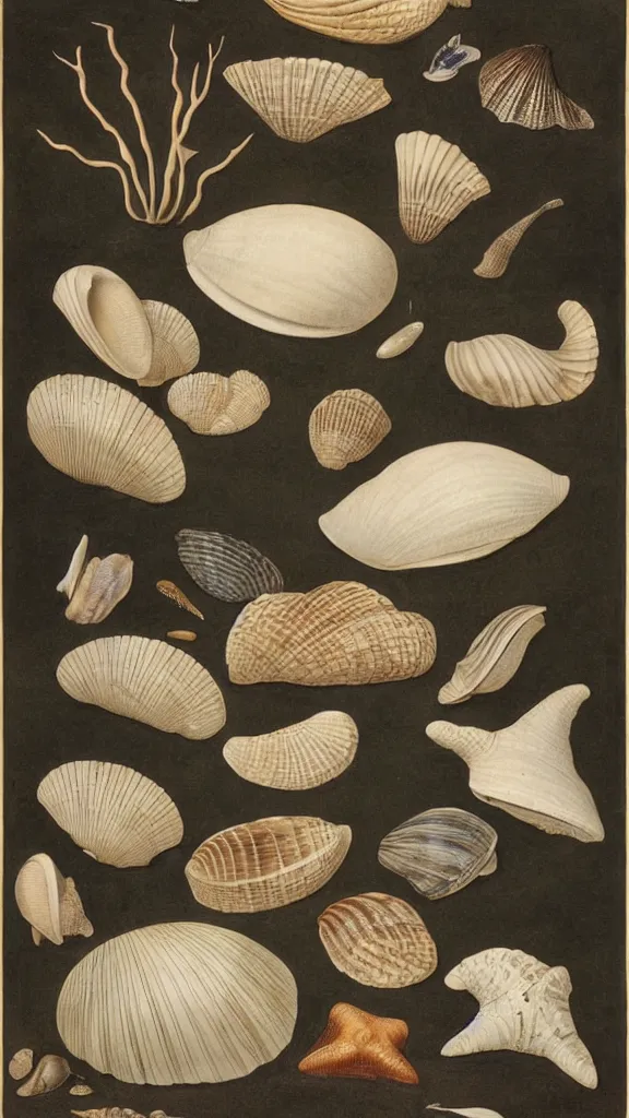 Image similar to a collection of sea shells, illustration by john james audubon circa 1 8 3 8