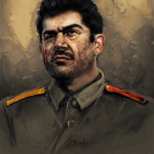 Prompt: portrait of leader of a spanish communist revolution ruben c sanchez, colourised, face portrait, epic, tragic, military art, fantasy, dieselpunk, hd shot, digital portrait, beautiful, artstation, comic style, by artgerm, guy denning, jakub rozalski, magali villeneuve and charlie bowater