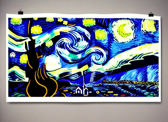 Prompt: starry night vii poster but the black is white and the dark blue is light, deep detailed