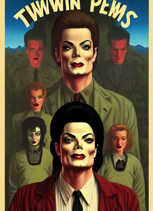 Image similar to twin peaks poster art, michael jackson vs zumbies, old retro pulp noir comic cover, by michael whelan, rossetti bouguereau, artgerm, retro, nostalgic, old fashioned