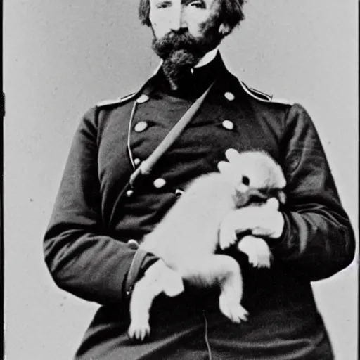Image similar to a 1 8 5 8 photo of general pitzer, a union general, holding a baby monkey