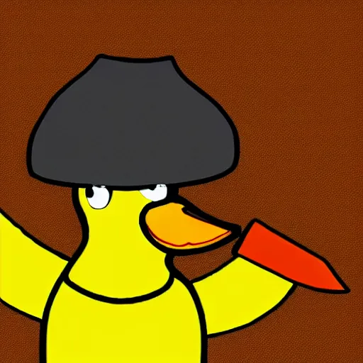 Image similar to yellow duck holding a knife, cartoon style