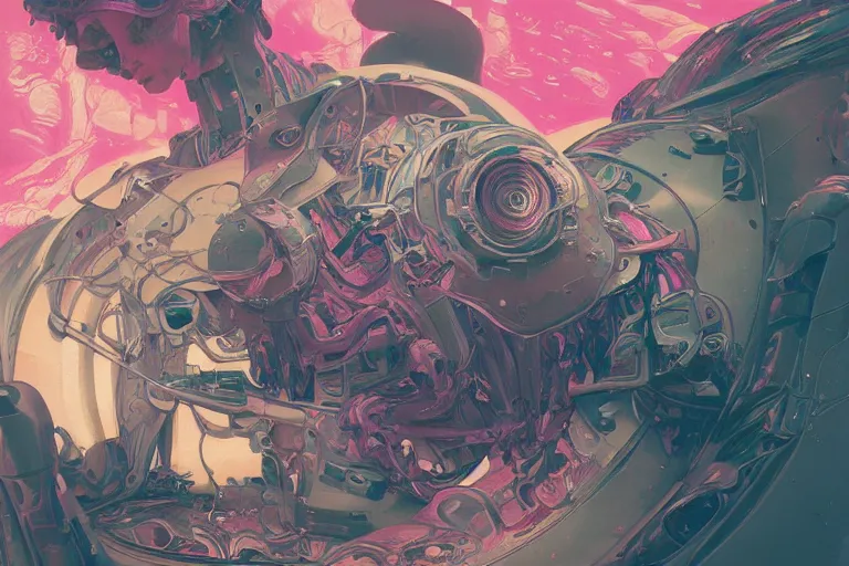 Image similar to interior of a digesting Stomach filled with glowing pink water, Cross section, Claustrophobic, seapunk Mecha , vaporwave , digital art, artstation, by WLOP, Ilya repin, alphonse mucha., Very highly detailed 8K, octane, Digital painting, the golden ratio,