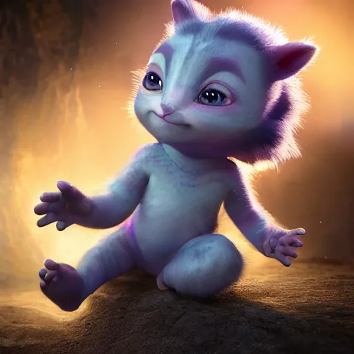 Prompt: full body pose, hyperrealistic photograph of a cute baby avatar creature, dim volumetric lighting, 8 k, octane beautifully detailed render, extremely hyper detailed, intricate, epic composition, cinematic lighting, masterpiece, trending on artstation, very very detailed, stunning, hdr, smooth, sharp focus, high resolution, award, winning photo, dslr, 5 0 mm