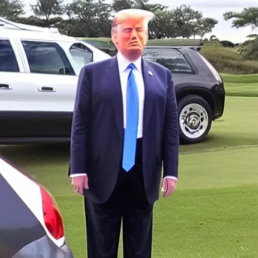 Image similar to photo of trump with handcuffs on his hands, being taken from his golf course to an fbi car