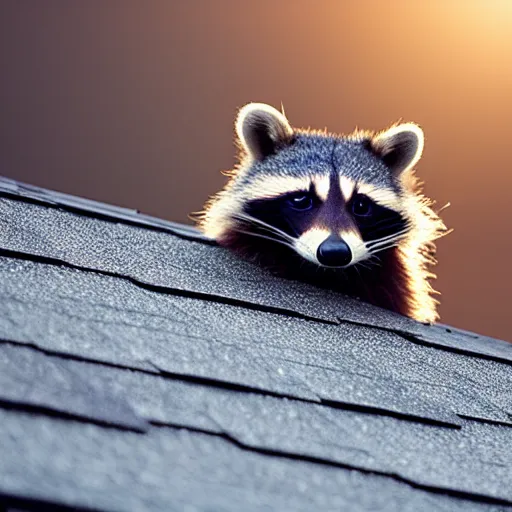 Image similar to raccoon on roof, morning light, backlit,