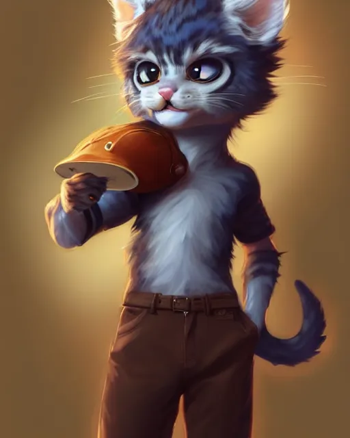 Image similar to character concept art of a young male anthropomorphic furry cat | | cute - fine - face, pretty face, key visual, realistic shaded perfect face, fine details by stanley artgerm lau, wlop, rossdraws, james jean, andrei riabovitchev, marc simonetti, and sakimichan, trending on artstation